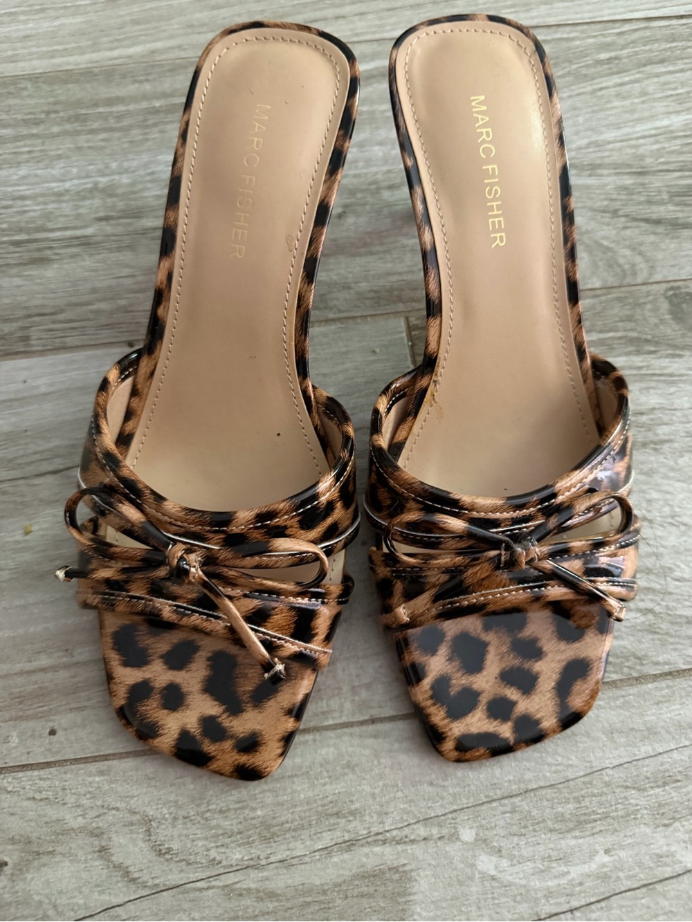 Marc Fisher Leopard-Print Slide Mules in Brown and Black